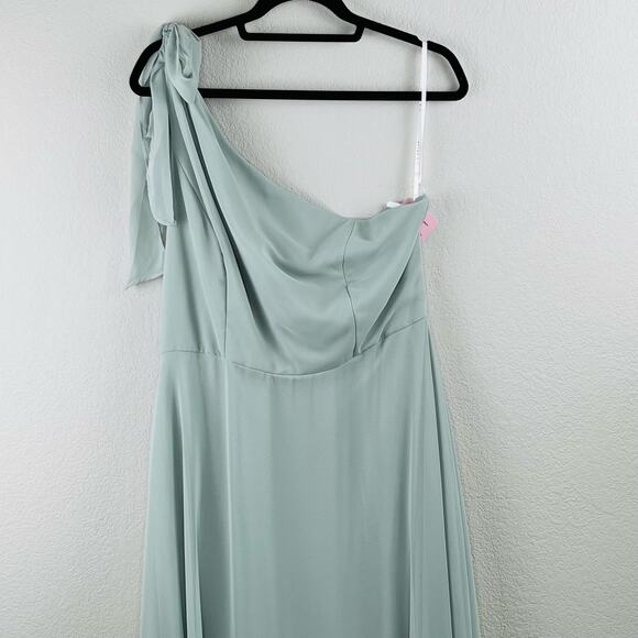 After Six Green Willow Draped One Shoulder Maxi Dress Gown with Scarf Bow 14 NWT - Picture 6 of 13